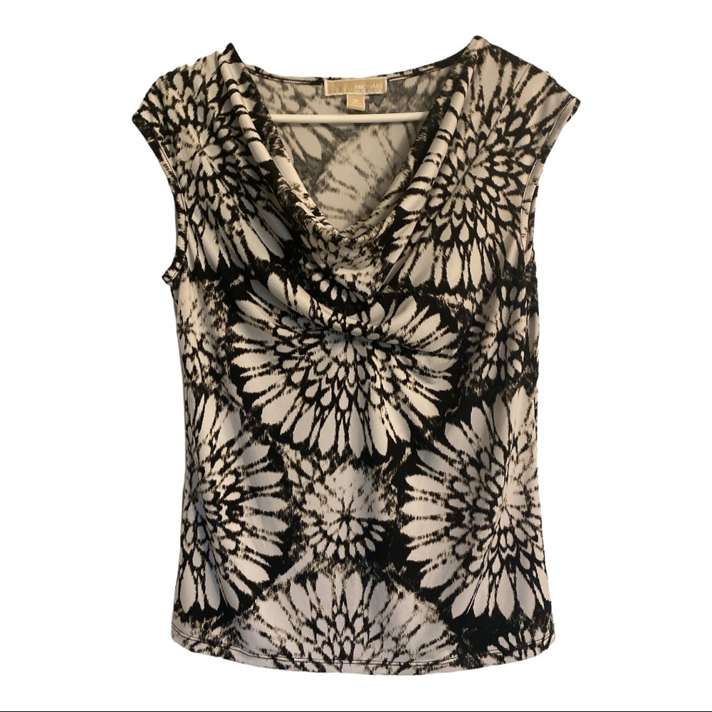 Michael Kors black and white floral shirt womens M classic romantic